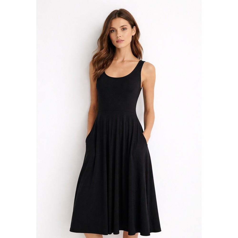 Quince Black Midi Dress with Pockets